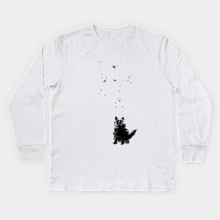 Modern minimalist black cat print Kids Long Sleeve T-Shirt